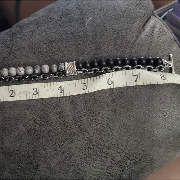 howlite and onyx layered chain and gemstone beaded bracelet - Picture 3 of 3